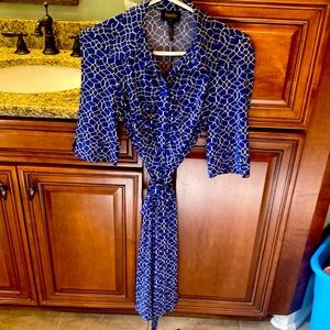 Laundry by Shelli Segal blue tie waste shirt dress